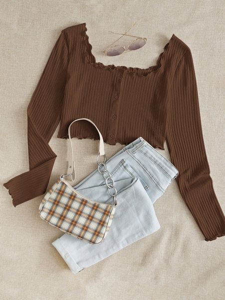 

lettuce trim buttoned front rib-knit 75ub#, White
