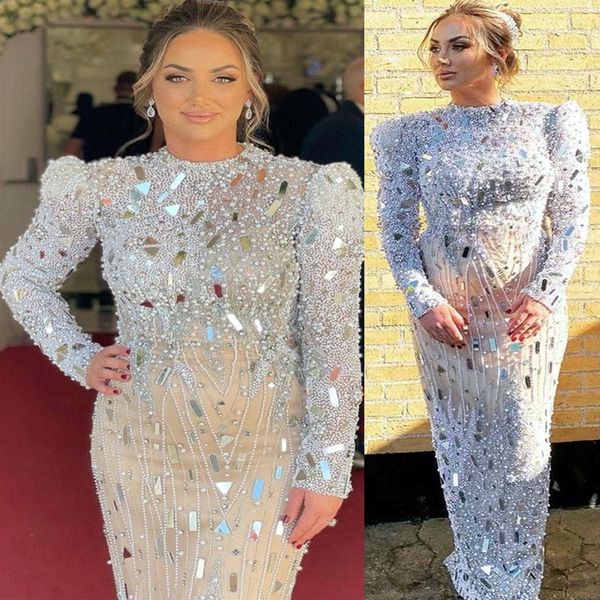 

2022 plus size arabic aso ebi silver luxurious sparkly prom dresses beaded crystals evening formal party second reception birthday engagemen, Black
