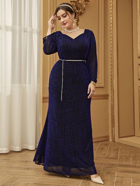 

plus sweetheart neck puff sleeve belted dress h0hp#, Black