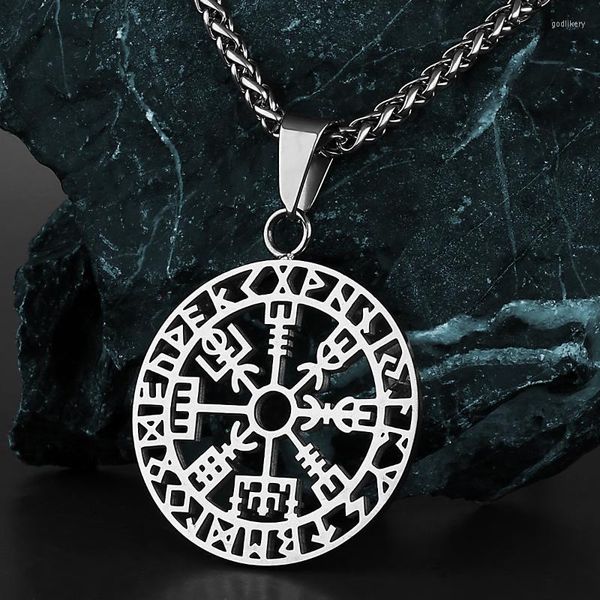 Anhänger Halsketten Vintage Edelstahl Aegishjalmur Viking Kompass Halskette Nordische Odin Rune Männer Mode Amulett Schmuck Anhänger Godl22