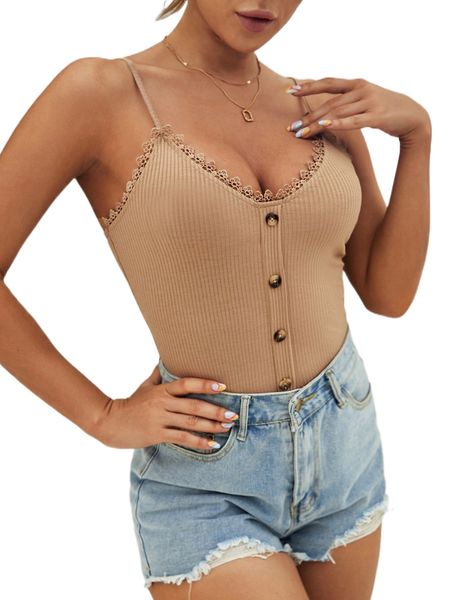 

lace trim button front cami i3ya#, White