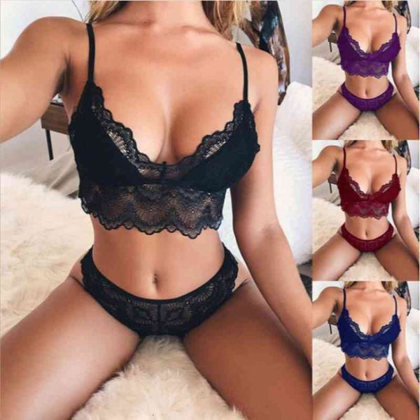 

bras sets women's underwear women's lace three-point set wvuu, Red;black
