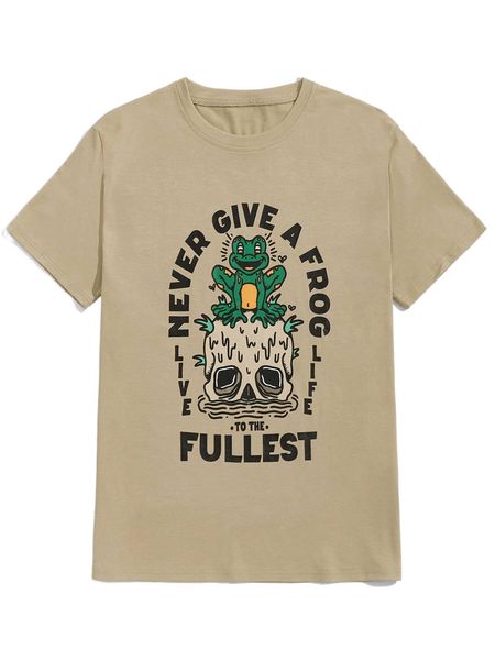 

romwe x dedonleon guys skull frog & slogan graphic tee h5wl#, White;black