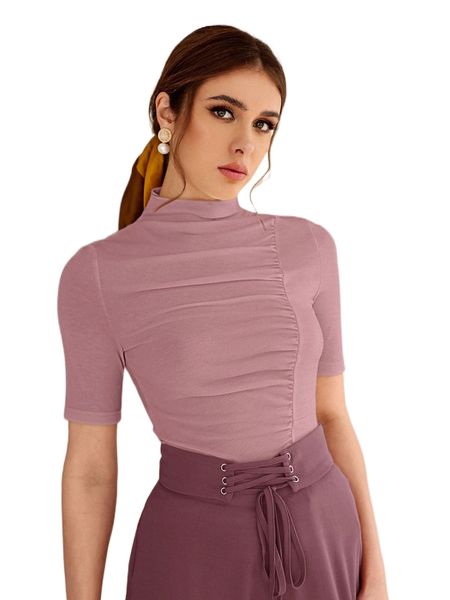 

ruched mock neck x1sk#, White
