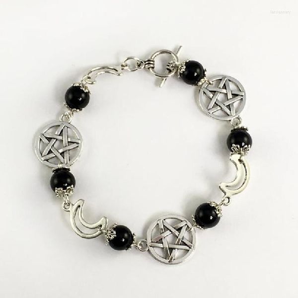 Gliederkette Goth Halloween Schwarzer Onyx Pentagramm Charm Armband Punk Pagan Wicca Schmuck Mode Statement Rock Frauen Geschenk PunkLink Lars22