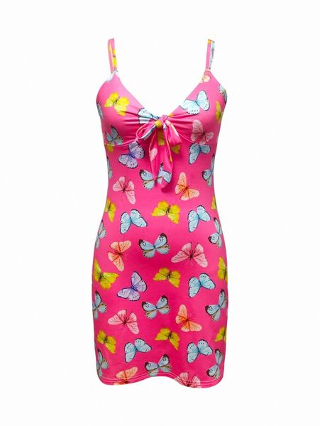 

butterfly print knot front cami dress b6o0#, Black;gray