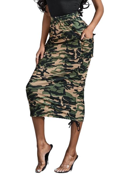 

sxy camo print knot hem skirt a2sb#, Black