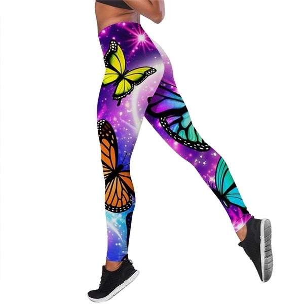 Mulheres leggings linda borboleta impressa cintura alta elasticidade legging 3d animal fitness pant para calças de jogging femininas w220617
