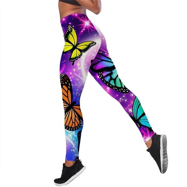 

women leggings beautiful butterfly printed high waist elasticity legging 3d animal fitness pant for female jogging pants w220617, Black