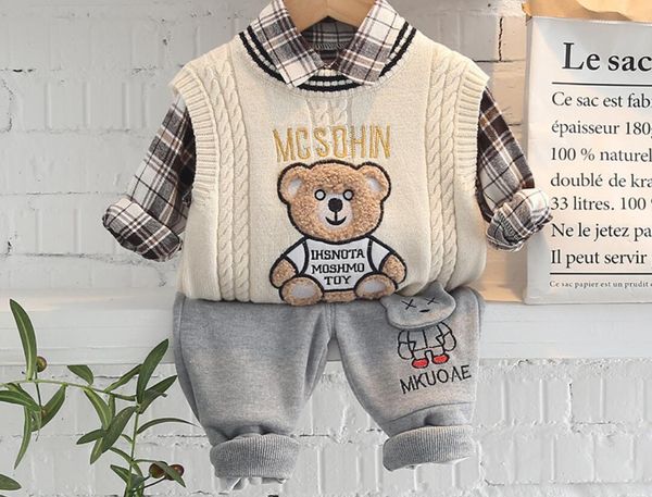 

2022 children's clothing wholesale network red bear sweater vest long sleeve shirt casual pants three piece set boys g11, Blue
