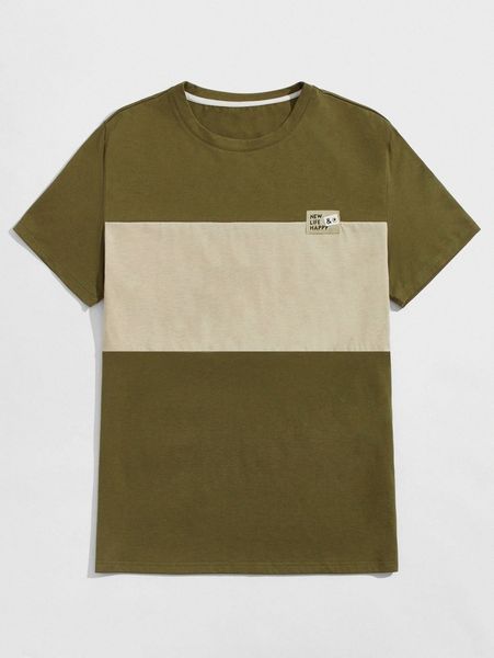

romwe guys letter patched colorblock tee 03nl#, White;black