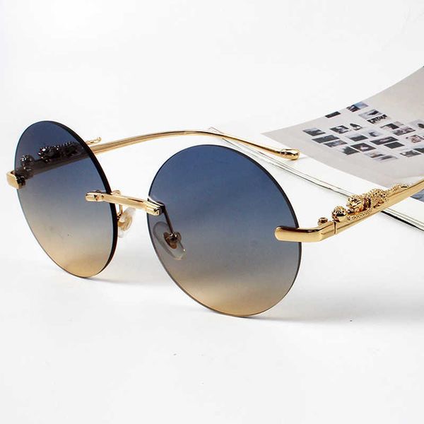 

sunglasses unique luxury brand leopard leg for men vintage alloy rimless round pilot sun glasses women gradient eyewear, White;black