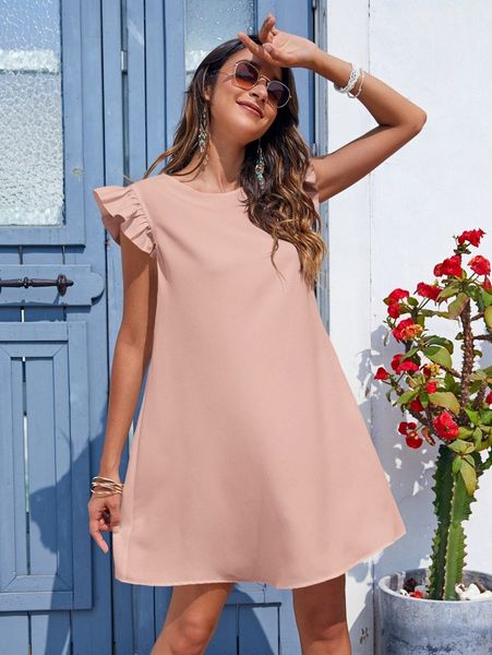 

ruffle trim dress 48tu#, Black;gray