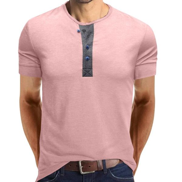 Herren T-Shirts Männlich Frühling Sommer Retro Business Casual Reisen Multi Buttons O Neck Solid Boy T-Shirt Kurzarm Top Bluse Crop TopHerren