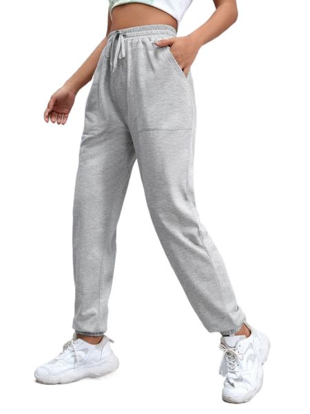 

drawstring waist slant pocket sweatpants w77f#, Black;white