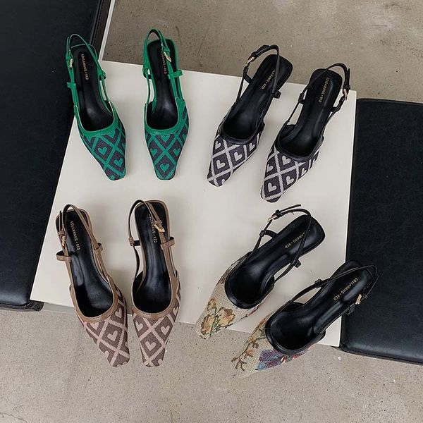 

fashion women sandals square toe thin low heels black green brown summer sandals slides back buckle strap dress shoes woman
