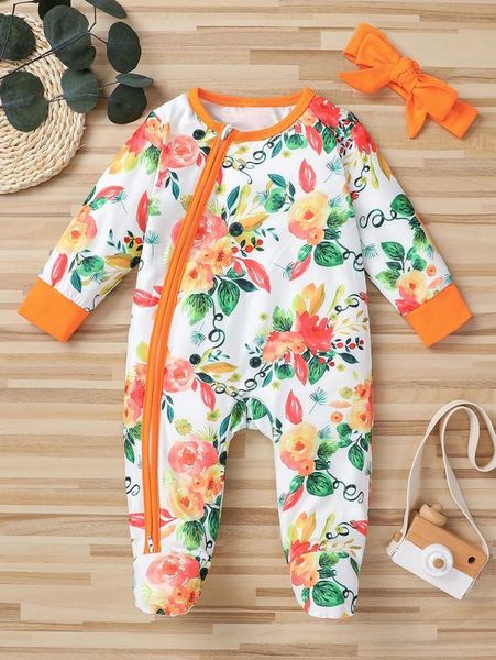 

baby all over floral zipper pajamas with hair band she, Blue