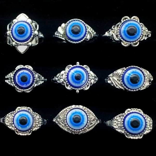 

bulk lots 50pcs turkey bule devil eye rings mix style luxury women men charm party gifts fashion punk accessories jewelry wholesale, Golden;silver