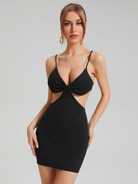 

ruched bust cutout detail bodycon dress 38a4#, Black;gray