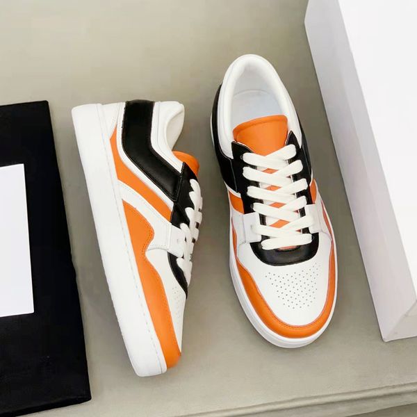 

spring runway designer couple sports shoes patchwork leather comfort low-flat soled board shoe men women outdoor casual platform sneakers tr, Black