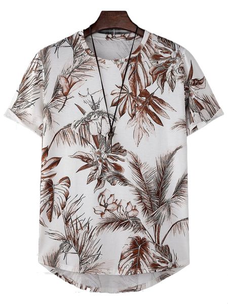 

men random tropical print high low hem tee f6su#, White;black