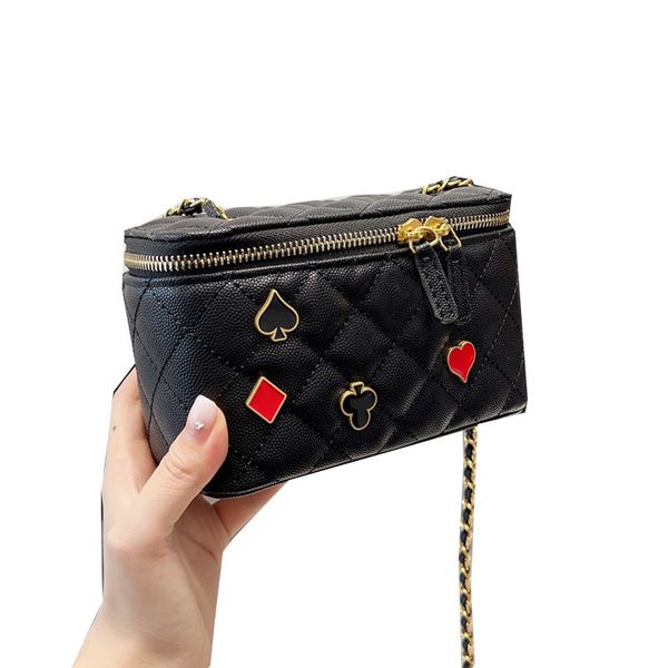 

22p france womens classic mini vanity box bags caviar calfskin quilted with charms gold metal matelasse chain crossbody shoulder purse card