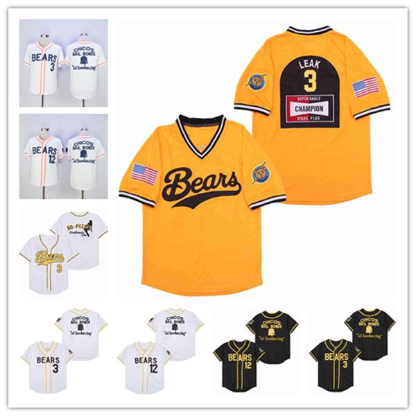 Homens The Bad News Bears 12 Tanner Boyle 3 Kelly Leak Jersey 1976 Chico's Bails Movie Movie Baseball Jerseys White Black Yellow Size S-xxxl