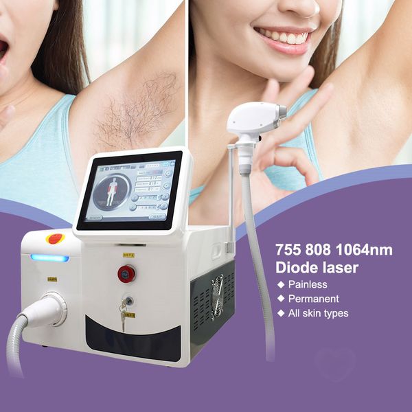 

permanent hair removal machine painless beauty equipment skin rejuvenation 755nm 808nm 1064nm 3 wavelength diode laser with warranty, Black