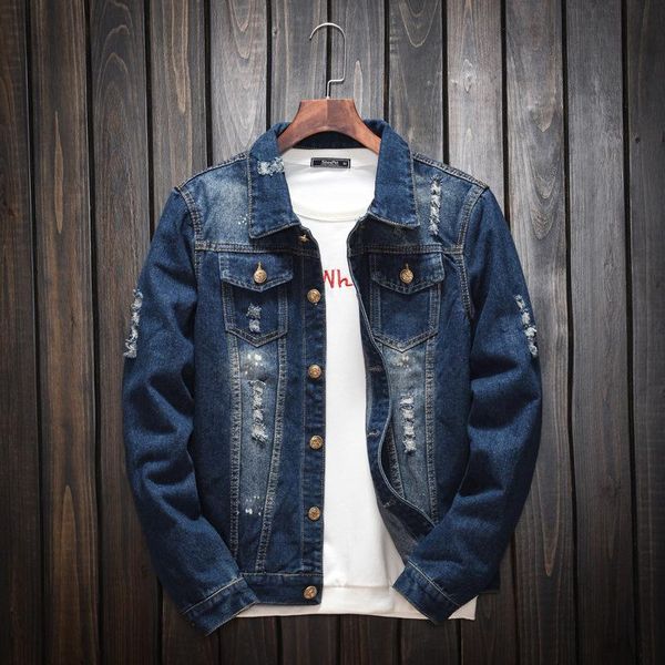 Jacket Jacket Jackets Men Jeans Blue Casaco Hole Plus Size Denim Primavera Autumn Autumn Young casual Hippie Roupas Disturded Jacketsmen's