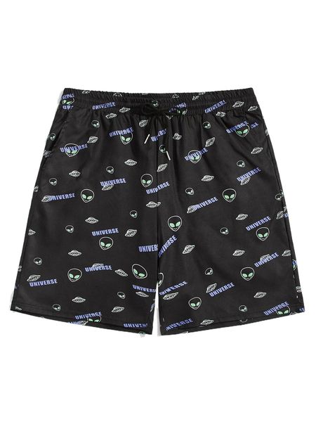 

romwe guys alien print shorts x0bl#, White;black