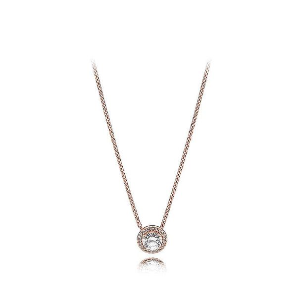 

new 18k bright pink pendant necklace rose gold shiny cz zircon bead chain for pandora style jewelry fashion girls set gift, Silver