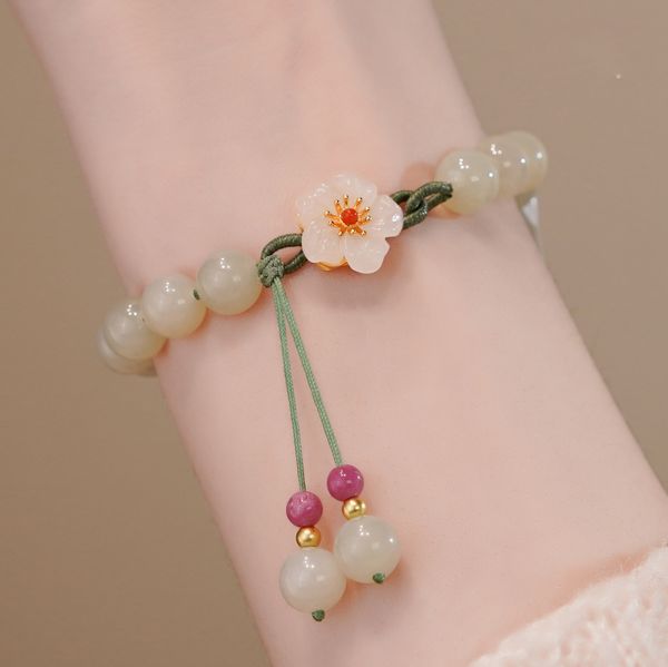 

jade round beads strands small peach blossom woven beaded bracelet female design student girlfriends gift bracelets, Black