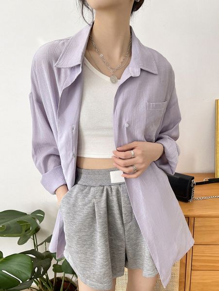 

dazy drop shoulder pocket patched blouse x5eh#, White