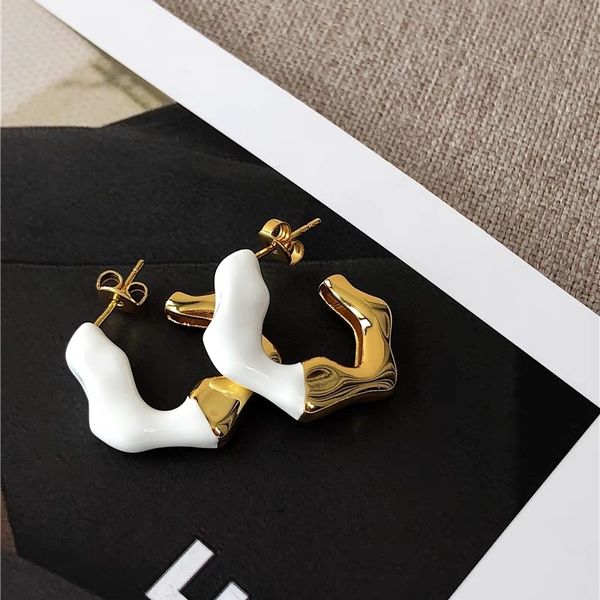 

brass with 18k gold geo enamel hoop earrings women jewelry party t show gown punk gothic runway korean japan, Golden