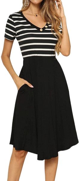 

women's casual loose flowy short sleeve midi dress with pockets 615n#, White;black