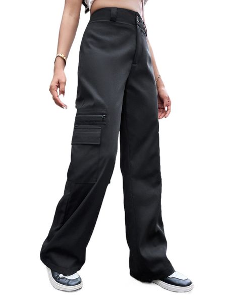 

high waist flap pocket cargo pants i0nq#, Black;white
