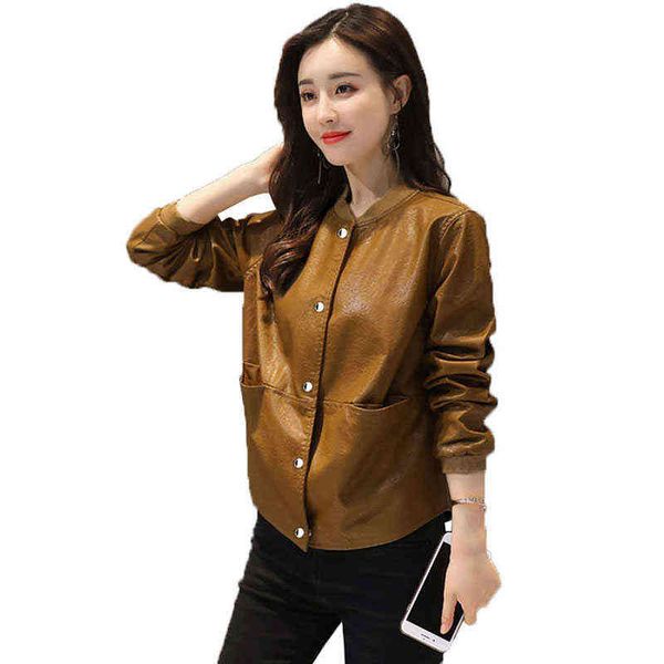 

women pu leather jacket 2021 new female spring autumn large size coats female short leather overcoat casual pu leather jacket c l220728, Black