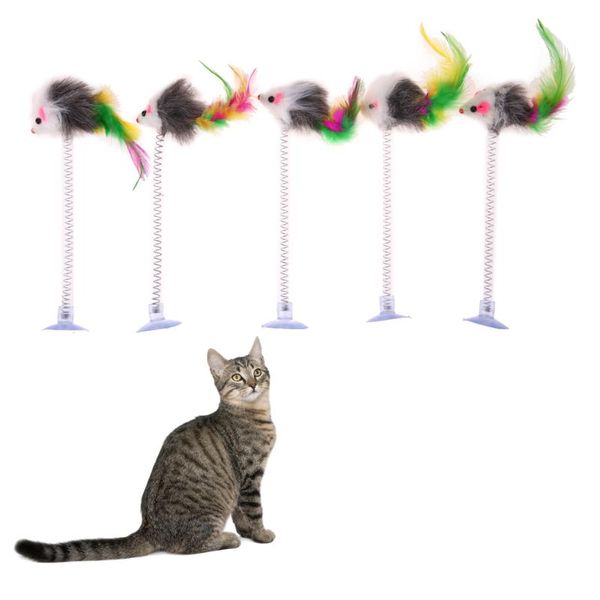 Gato brinquedos cor aleatórios plásticos penas engraçado ratos forma falsa rato animal de estimação produtos inferior otário elástico 5pcs