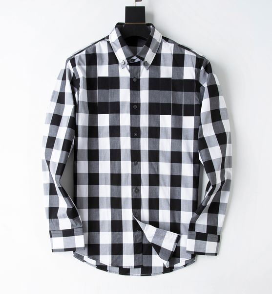 

designer new autumn shirts fashion brand menswear slim version men's long-sleeve plaid shirt clothing -3xl #001, White;black