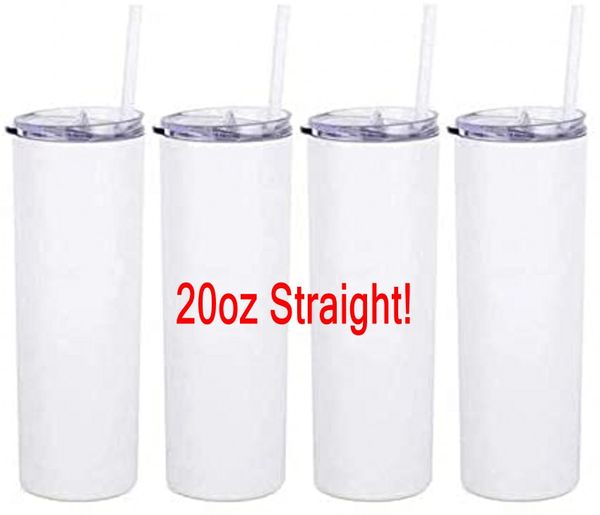 STOCK USA Bicchieri per sublimazione da 20 once Bicchieri per acqua isolati sottili a doppia parete in acciaio inossidabile con coperchi Cannucce Confezione singola