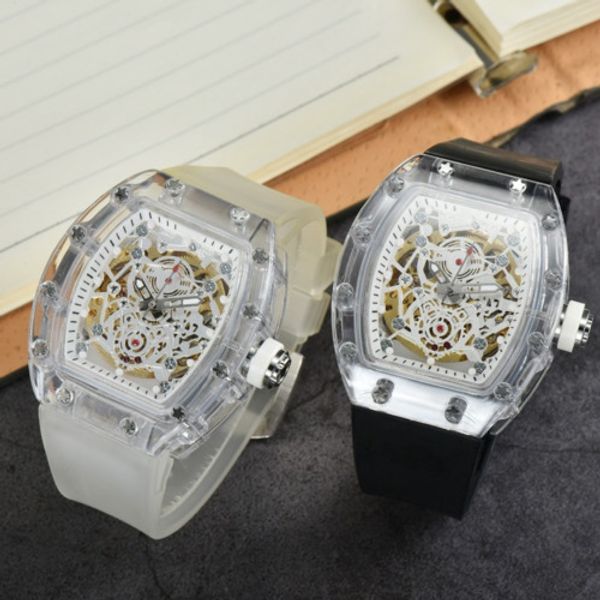 

new aaa watch fully automatic mechanical 8009 movement brand wristwatches rubber strap business sports transparent watch imported crystal mi, Slivery;brown