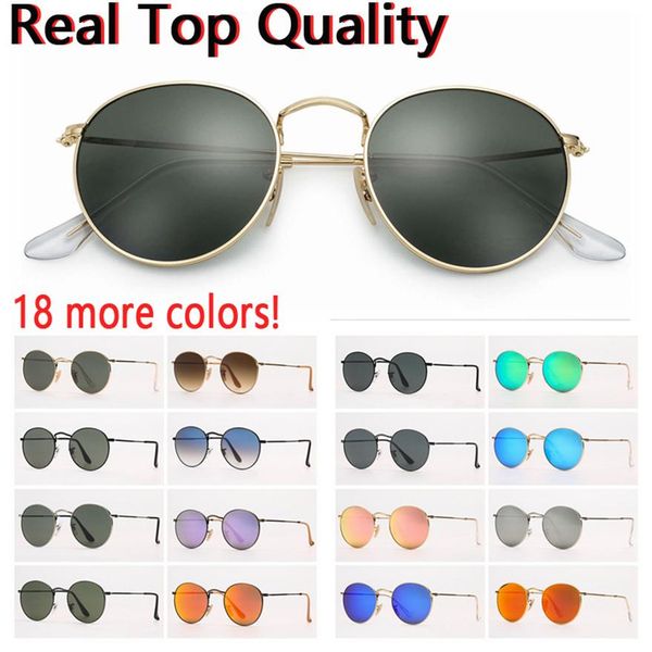 

round metal sunglasses women sunglasss mens sun glsses uv protection glass lenses with brown or black leather case231w, White;black