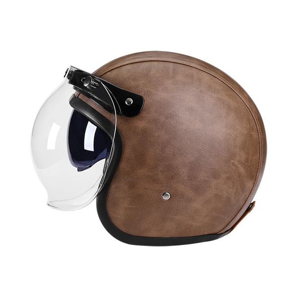 Motorradhelme MTN Arrival Open Face Helm Casco Moto Leder Classic Vintage mit Maske Unisex Zubehör