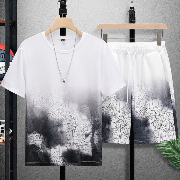 

men's tracksuits men's casual sports suit japanese trend quick dry crew neck short sleeve t-shirt oversize breathable five-point p, Gray