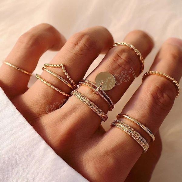 Boho Round Pendant V Shape Geometry Ring Set da donna Vintage Gold Erotic Man Wedding Opening Charm Rings Girl Jewelry Gift