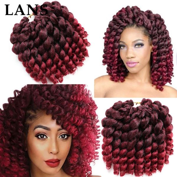 

jumpy wand curl crochet hair braids 8 inch jamaican bounce curly hair ombre synthetic braiding hair extensions 20roots/pcs ls08, Black