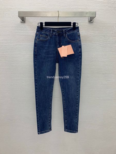 

women's jeans 21 pattern button hem split heavy industry diamond inlaid letter embroidery elastic small leg cropped jeans, Blue