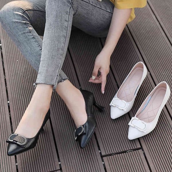 

boots autumn leather high-heeled small women's shoes 3233 thin heel soft sole pointed shallow mouth mother's set foot versatile n4, Black