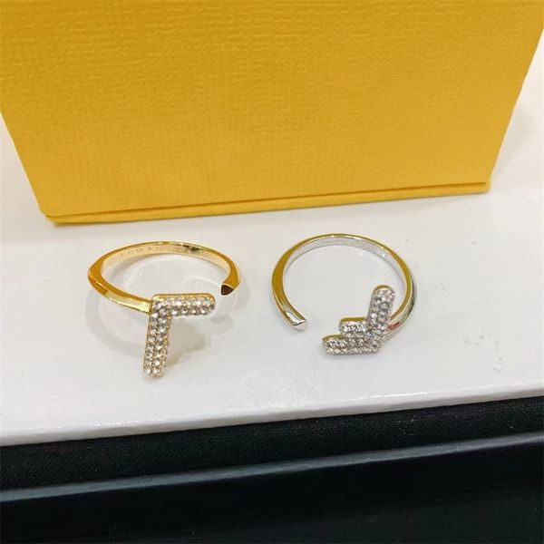 

full diamond double ring open ring female simple two color couple ring, Silver
