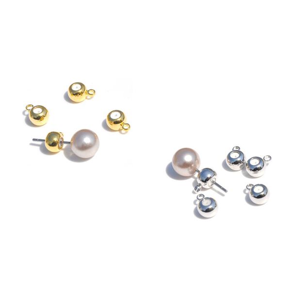 

ring ball ear back sers gold silver plated round ear plugs for jewelry making diy earring accessories, White